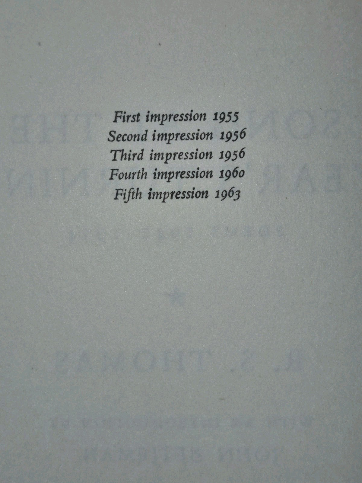Song At The Years Turning R. S. Thomas 1963 John Betjeman Fifth Impression HB7