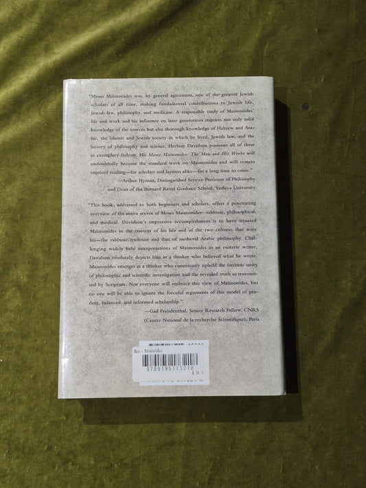 Moses Maimonides: The Man and His Works by Herbert A. Davidson 2005 Hardcover DJ1