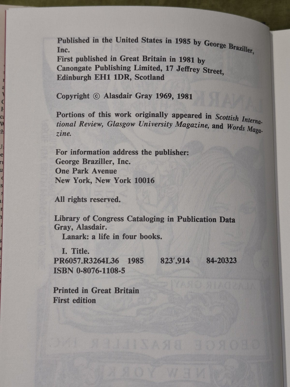Alasdair Gray – Lanark (1st/1st US 1985 hb w dw) first novel cult classic6