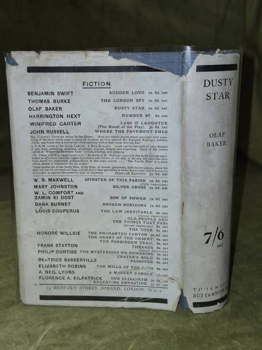 Dusty Star Olar Baker 1922 First Edition Thornton Butterworth Dustjacket1