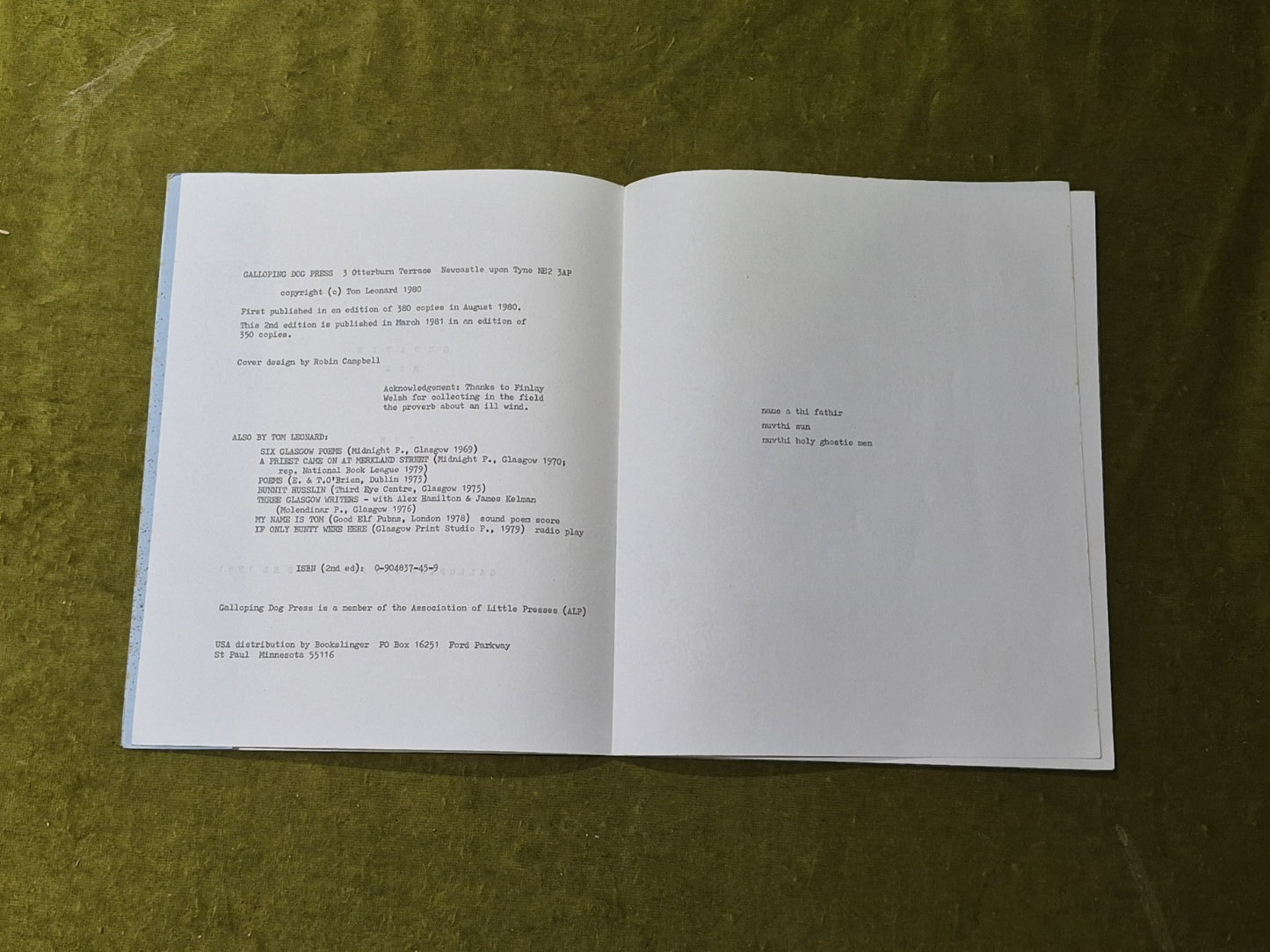 Ghostie Men - Tom Leonard 1981 2nd Ed, Galloping Dog Press4