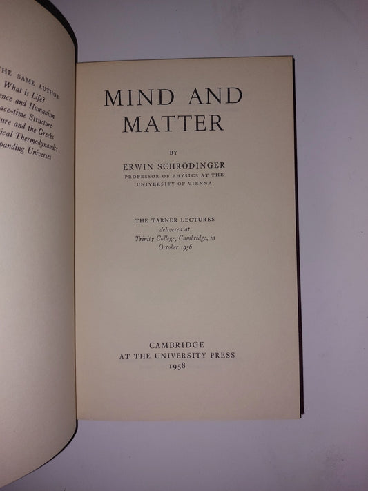 Mind And Matter By Erwin Schrodinger (1958) Book1