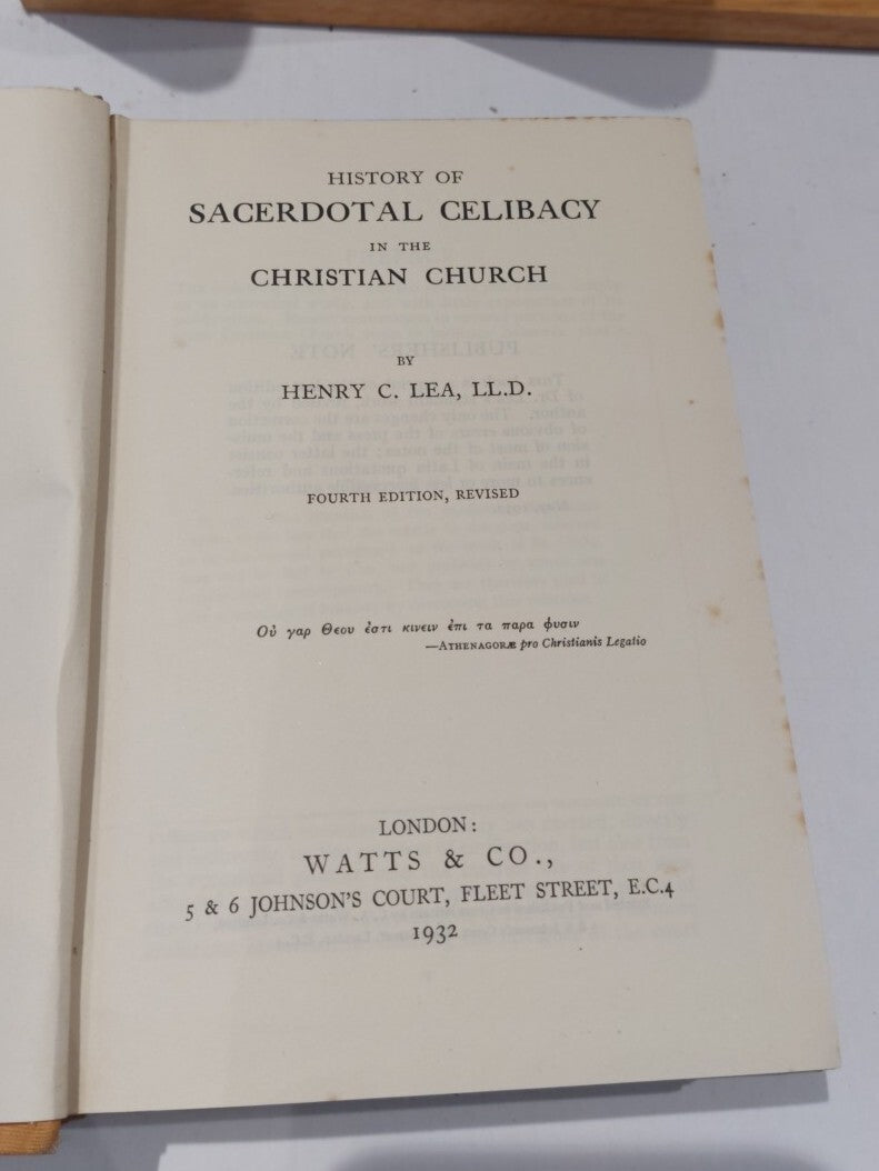 History Of Sacerdotal Celibacy In The Christian Church By Henry Lea, 19323