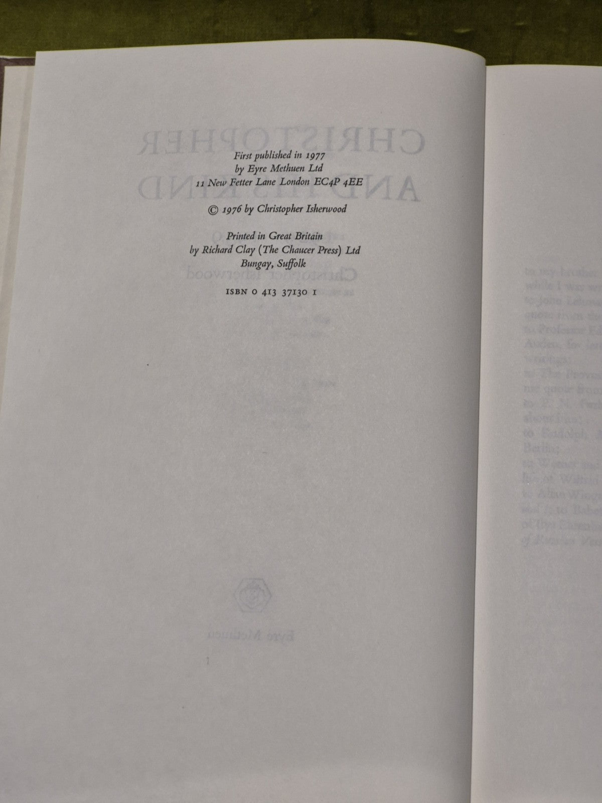 Christopher Isherwood- Christopher and His Kind 1929 - 1939 1st HB DJ UK 19777