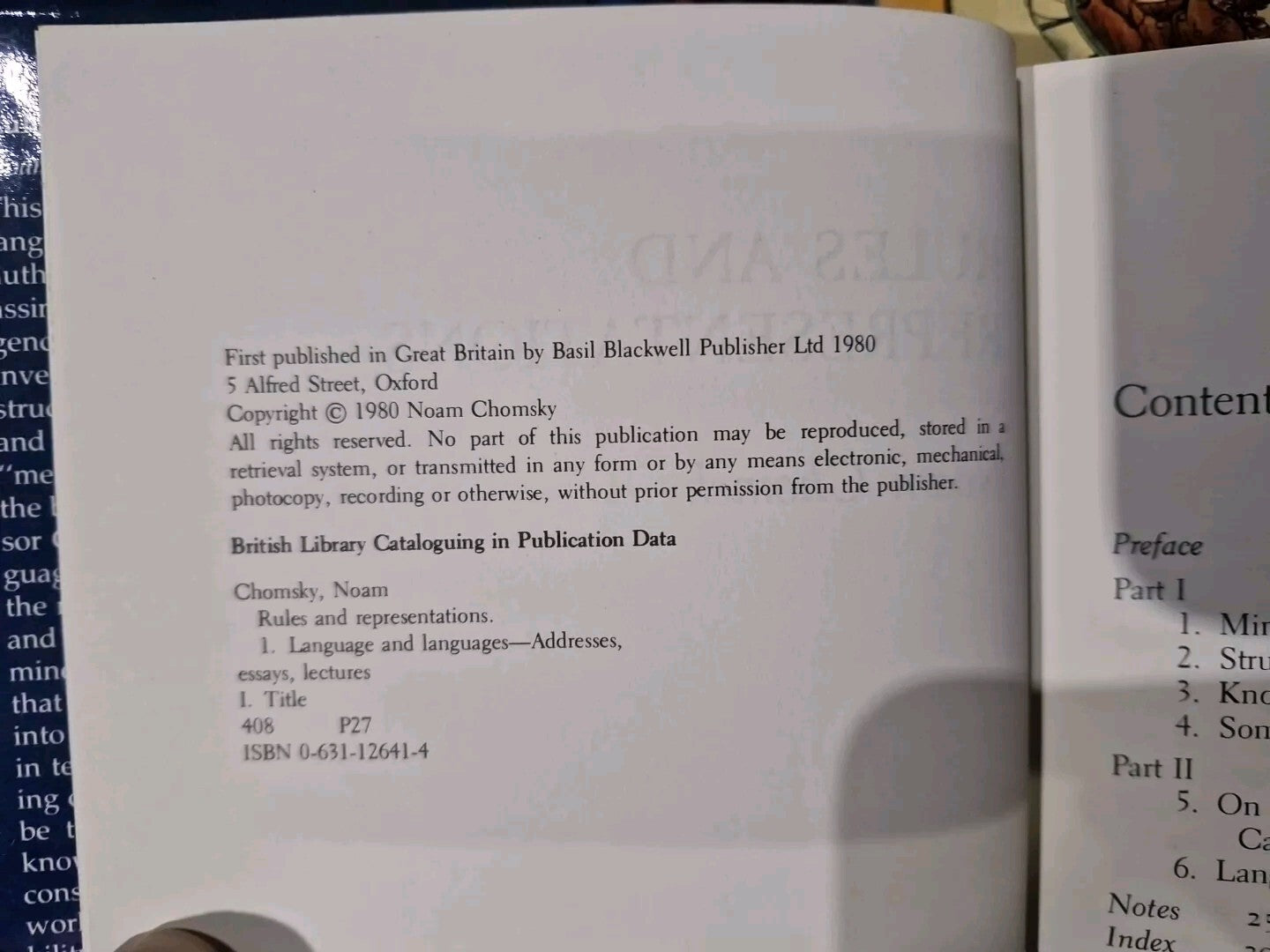 Noam CHOMSKY. Rules and Representations. Blackwell 1980. Hardback & Dustjacket.6