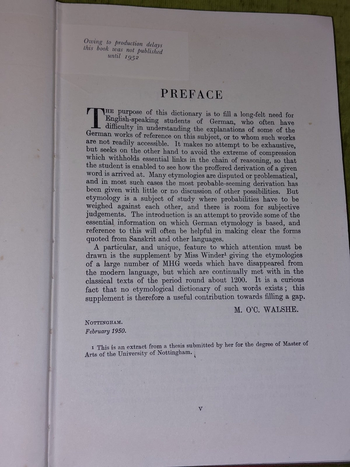A Concise German Etymological Dictionary by Walshe - Pub: Routledge 19518