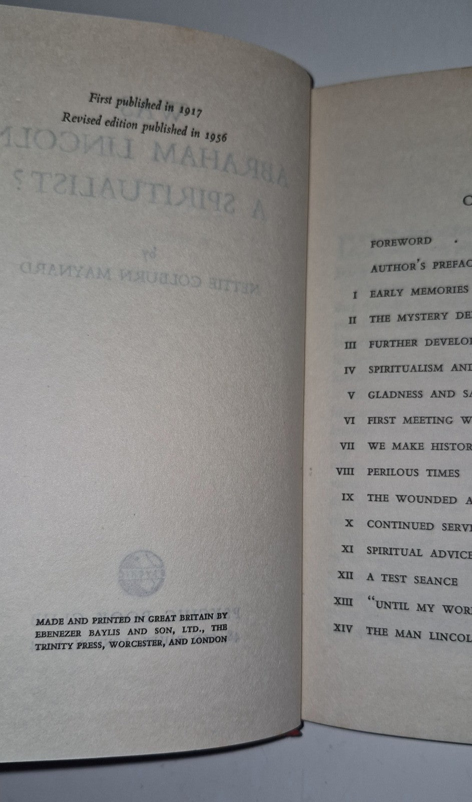Nettie Colburn Maynard: Was Abraham Lincoln a Spiritualist? 1956 Very Good HB4