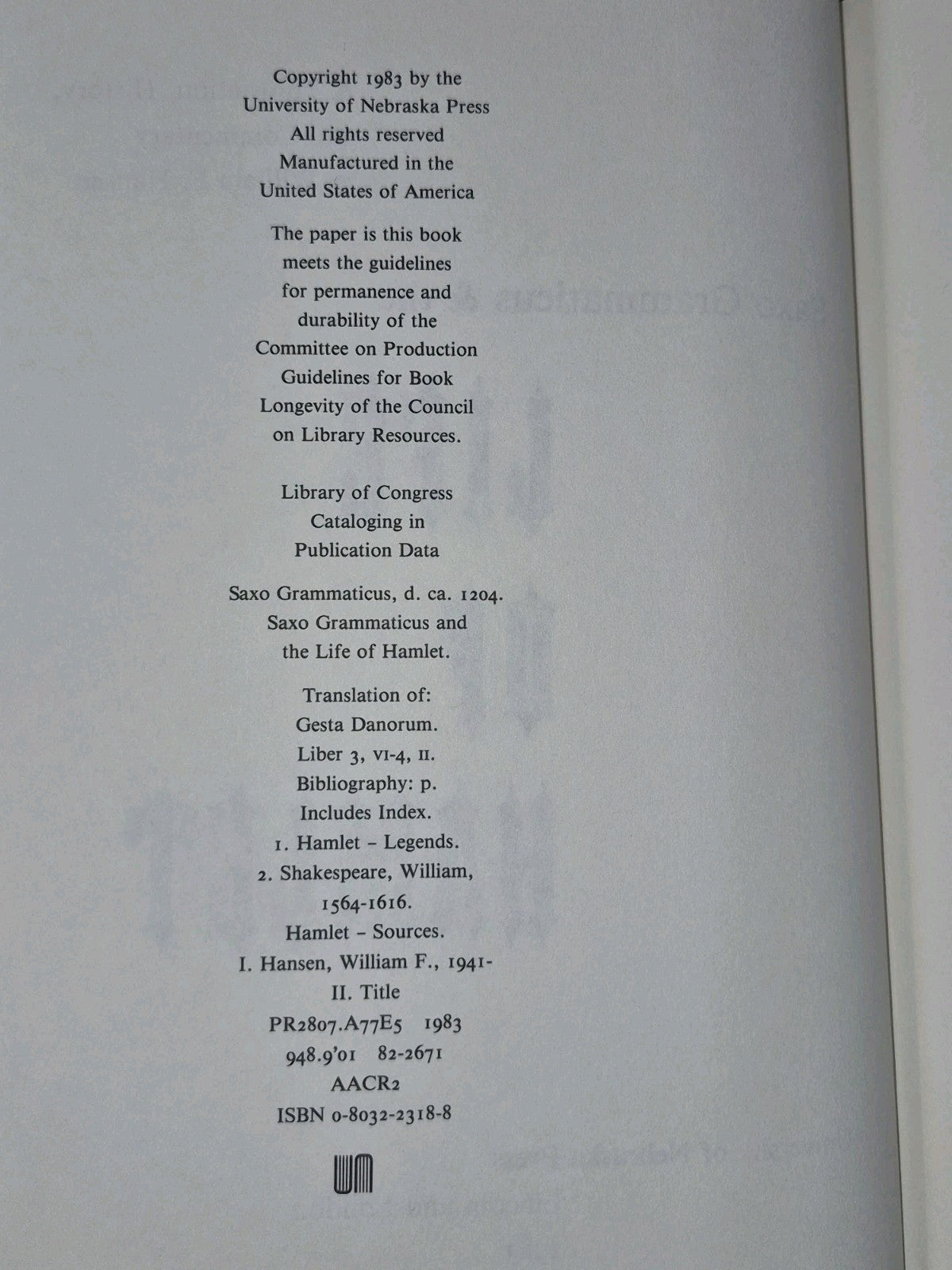 Saxo Grammaticus and the Life of Hamlet: A Translation, History, and Commentary4