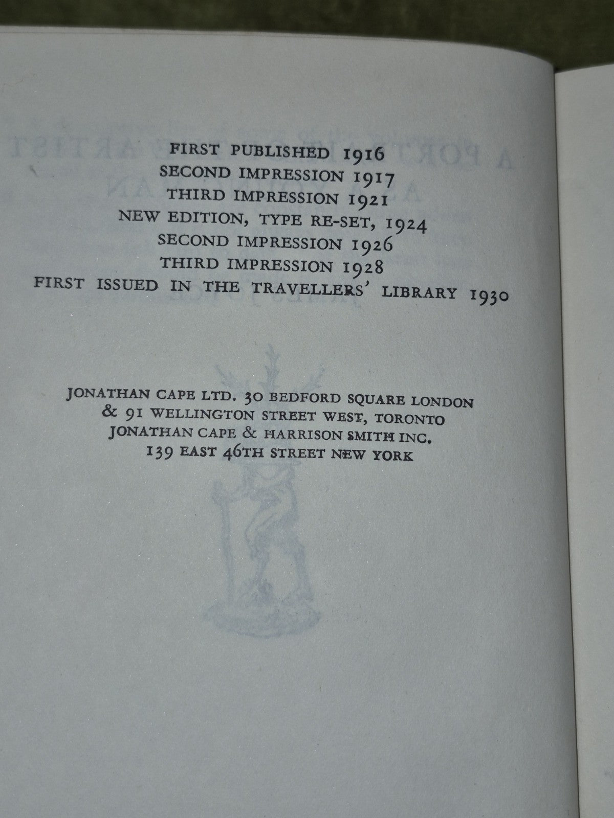 Portrait of the Artist as a Young Man James Joyce 1930 Traveller's Library First4