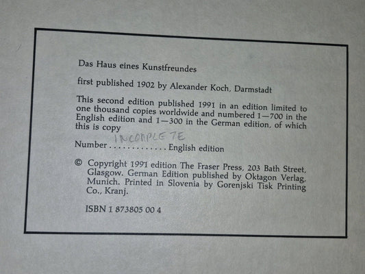 Charles Rennie Mackintosh Das Haus eines Kunstfreundes 2 Meister Incomplete1