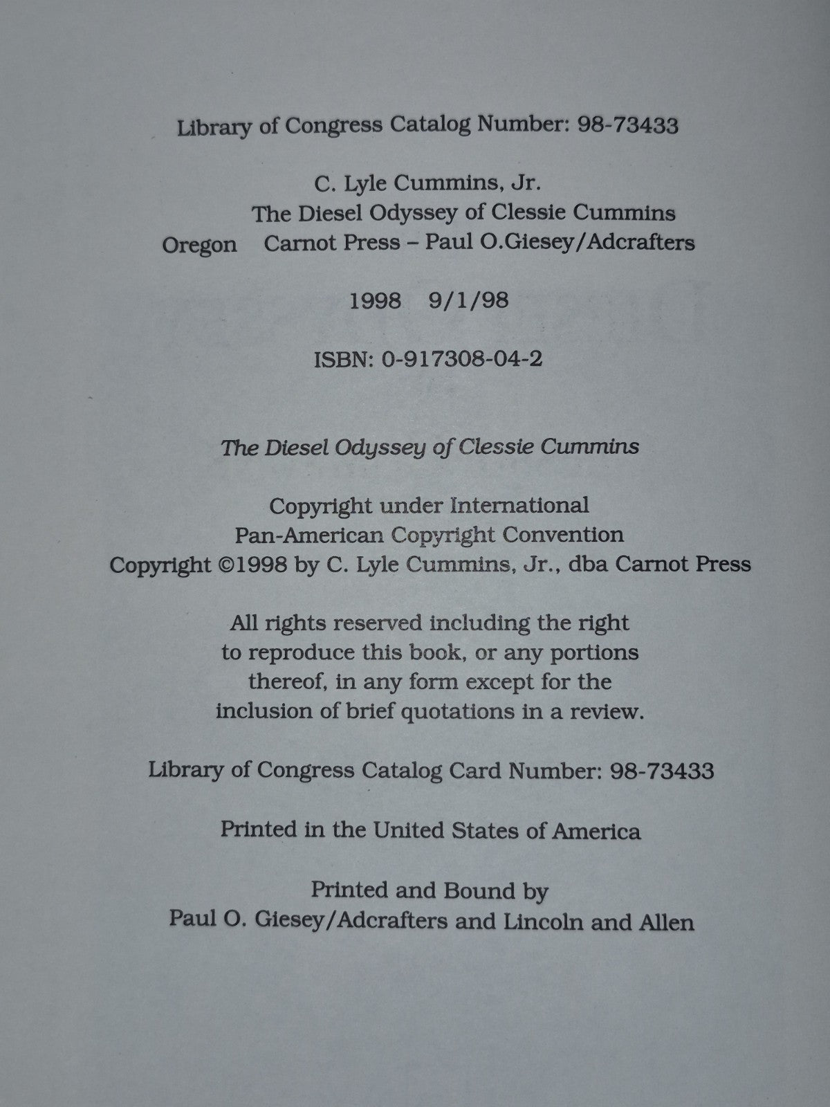 The Diesel Odyssey of Clessie Cummins 19984