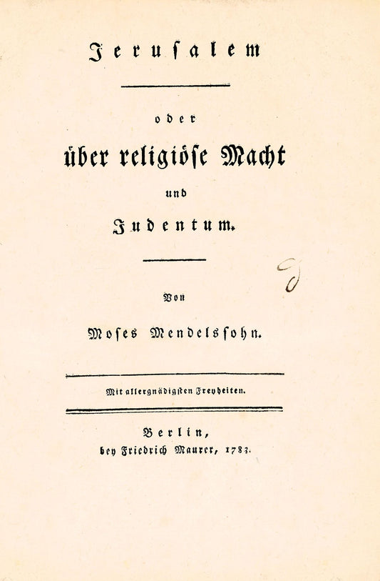 Jerusalem - Oder Uber Religious Macht Und Judentum Bon Moses Mendelssohn
