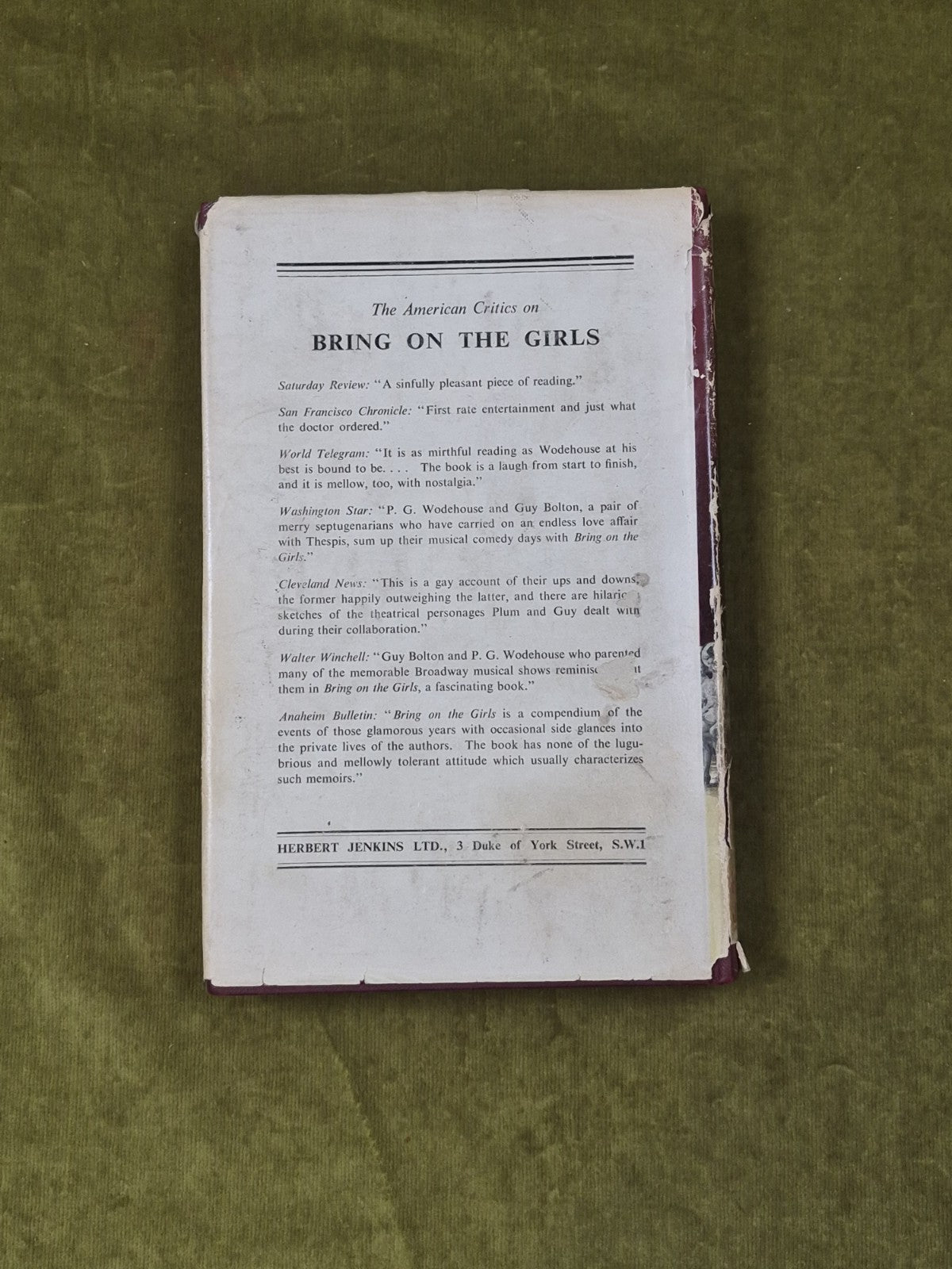 Bring on the Girls by P G Wodehouse , Herbert Jenkins 1954 1st HB DJ1