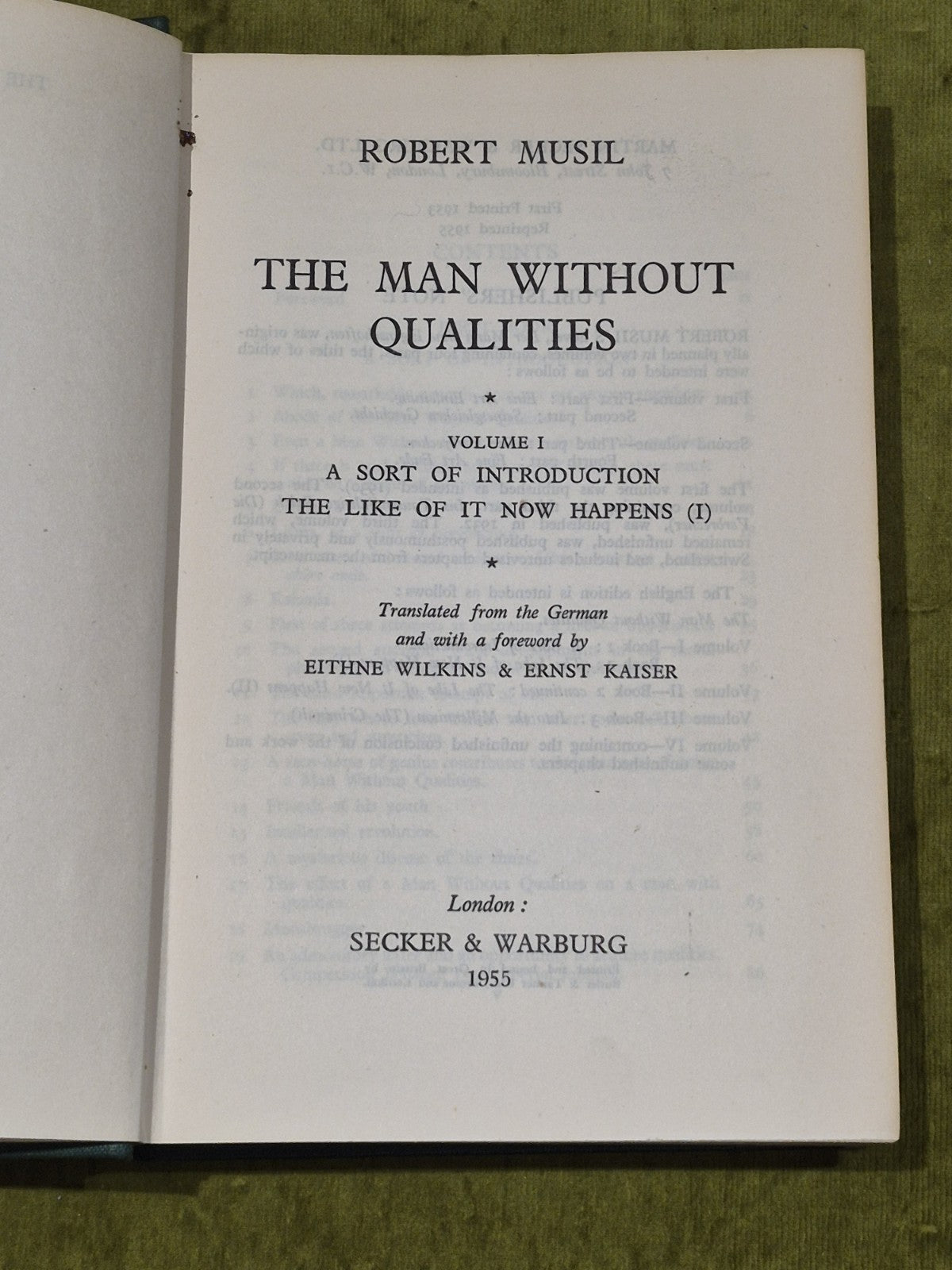 THE MAN WITHOUT QUALITIES BY ROBERT MUSIL 1954-1960 IN THREE VOLUMES3