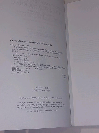 Vision and Certitude in the Age of Ockham - Katherine Tachau (1988) Pb Book4