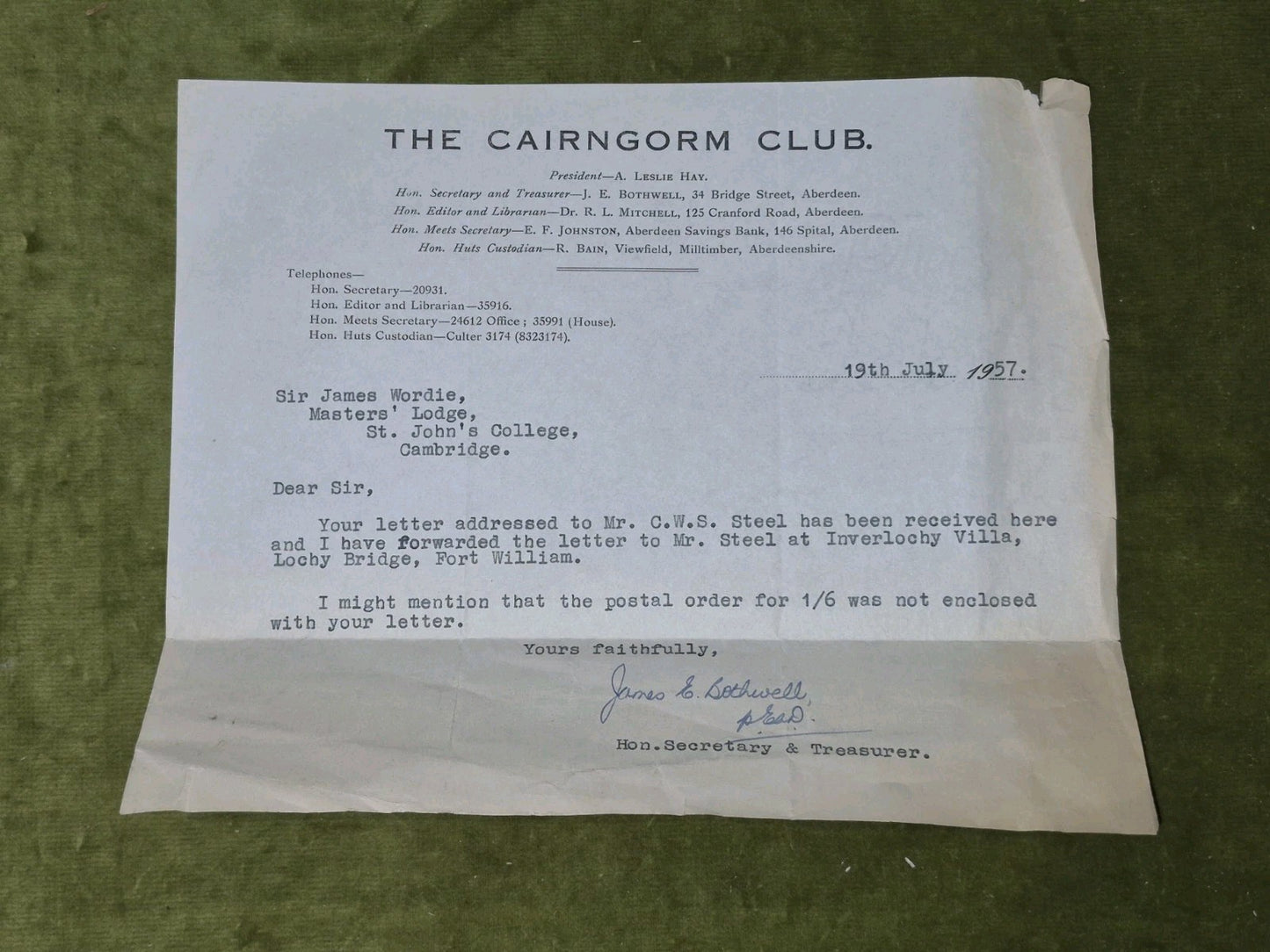 The Ben Nevis Race by Charles Steel (1956) with Sir James Wordie letters7