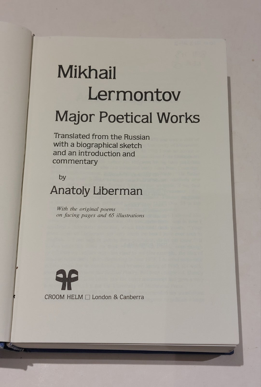 Mikhail Lermontov Major Poetical Works by Anatoly Liberman Hardcover (1983) Hb 3