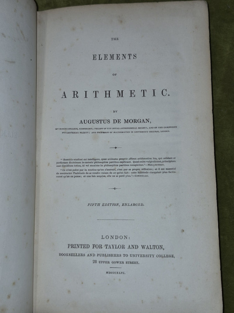 The Elements of Arithmetic Augustus De Morgan Fifth Edition Taylor Walton 18470