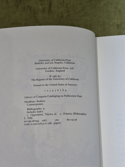 Counterpoints By Rodney Needham (1987) [University of California Press] Hb4