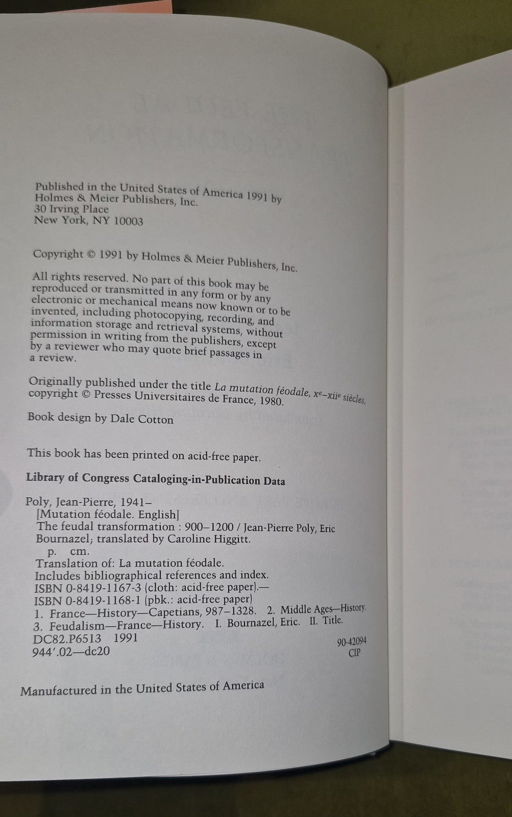 The Feudal Transformation 900-1200, Poly & Bournazel (1991) Hb Book7