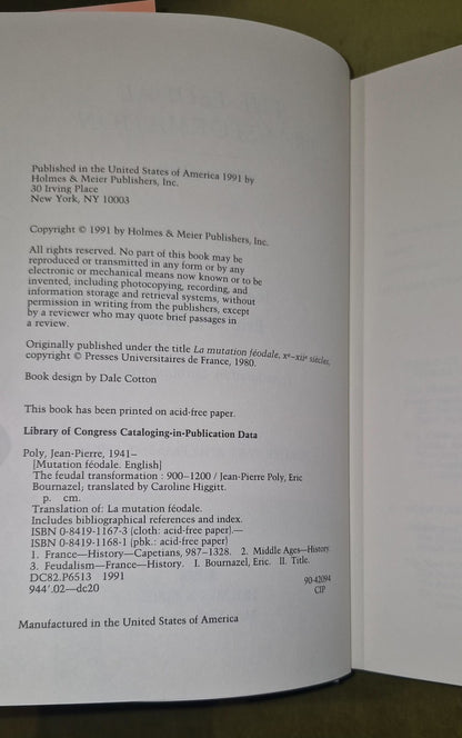 The Feudal Transformation 900-1200, Poly & Bournazel (1991) Hb Book7