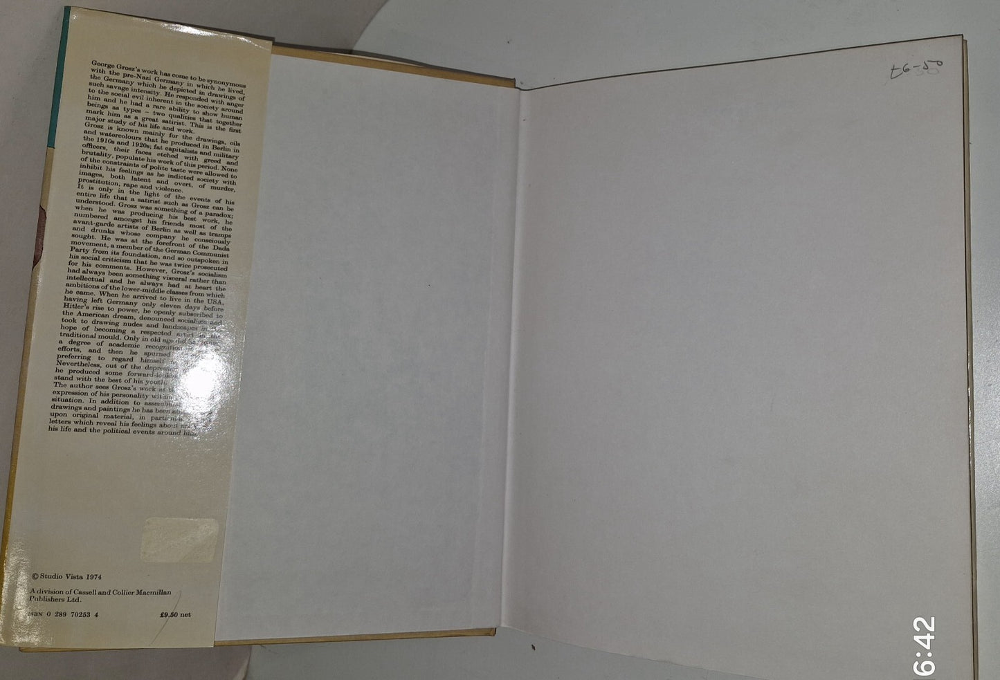 HANS HESS HARDBACK BOOK GEORGE GROSZ 1ST EDITION MACMILLAN VG L6