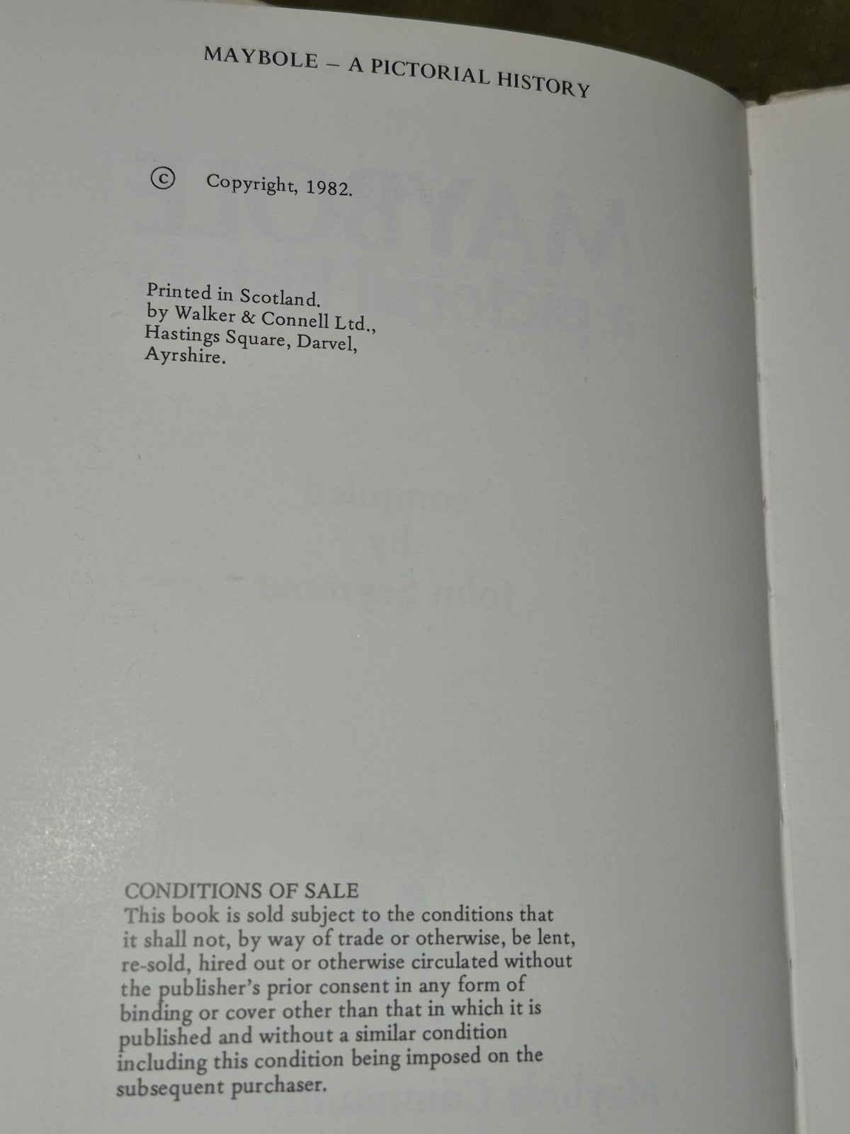 Maybole a Pictorial History John Seymour 19824