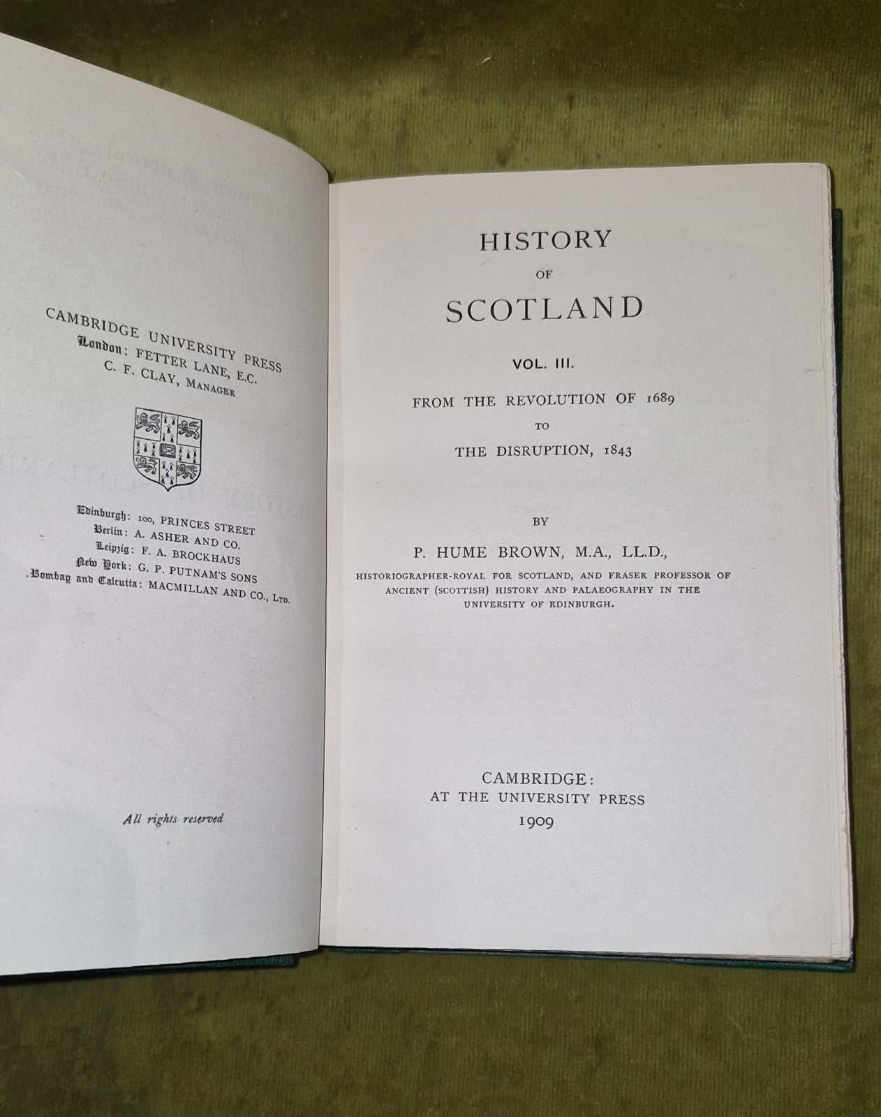 Hume Brown - History of Scotland  3 Vols - Cambridge University Press 1905-19097