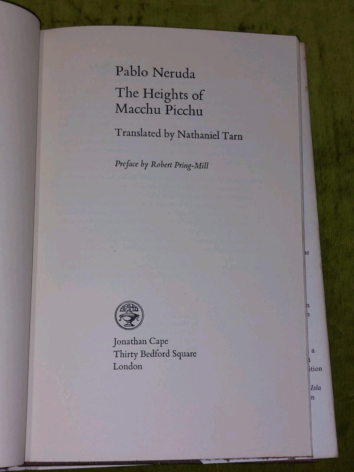 THE HEIGHTS OF MACCHU PICCHU  1ST. BRITISH ED. BY PABLO NERUDA (1966)3
