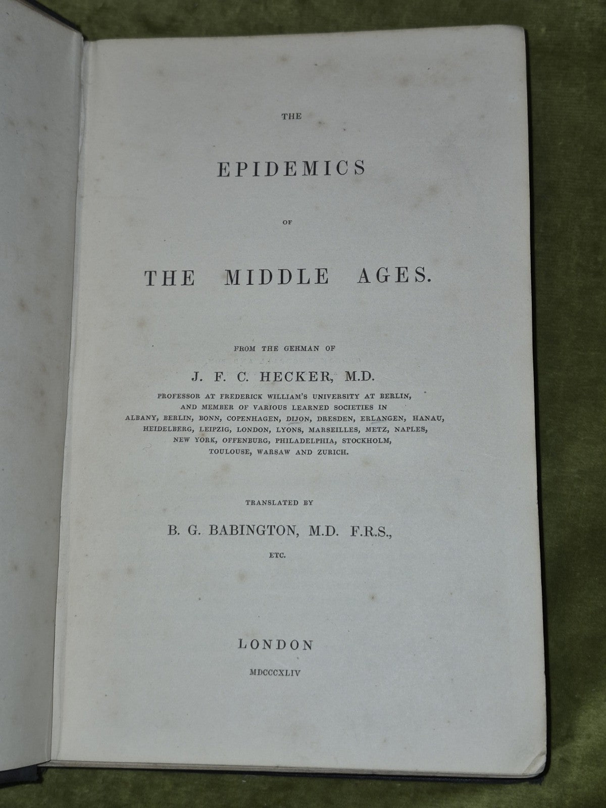 The Epidemics of the Middle Ages Babington 18446