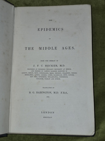 The Epidemics of the Middle Ages Babington 18446