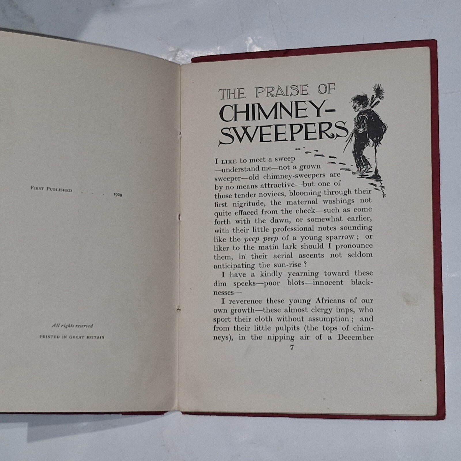 The praise of chimney-sweepers. by Charles Lamb. 1st Edition, 1929. Illustrated.7