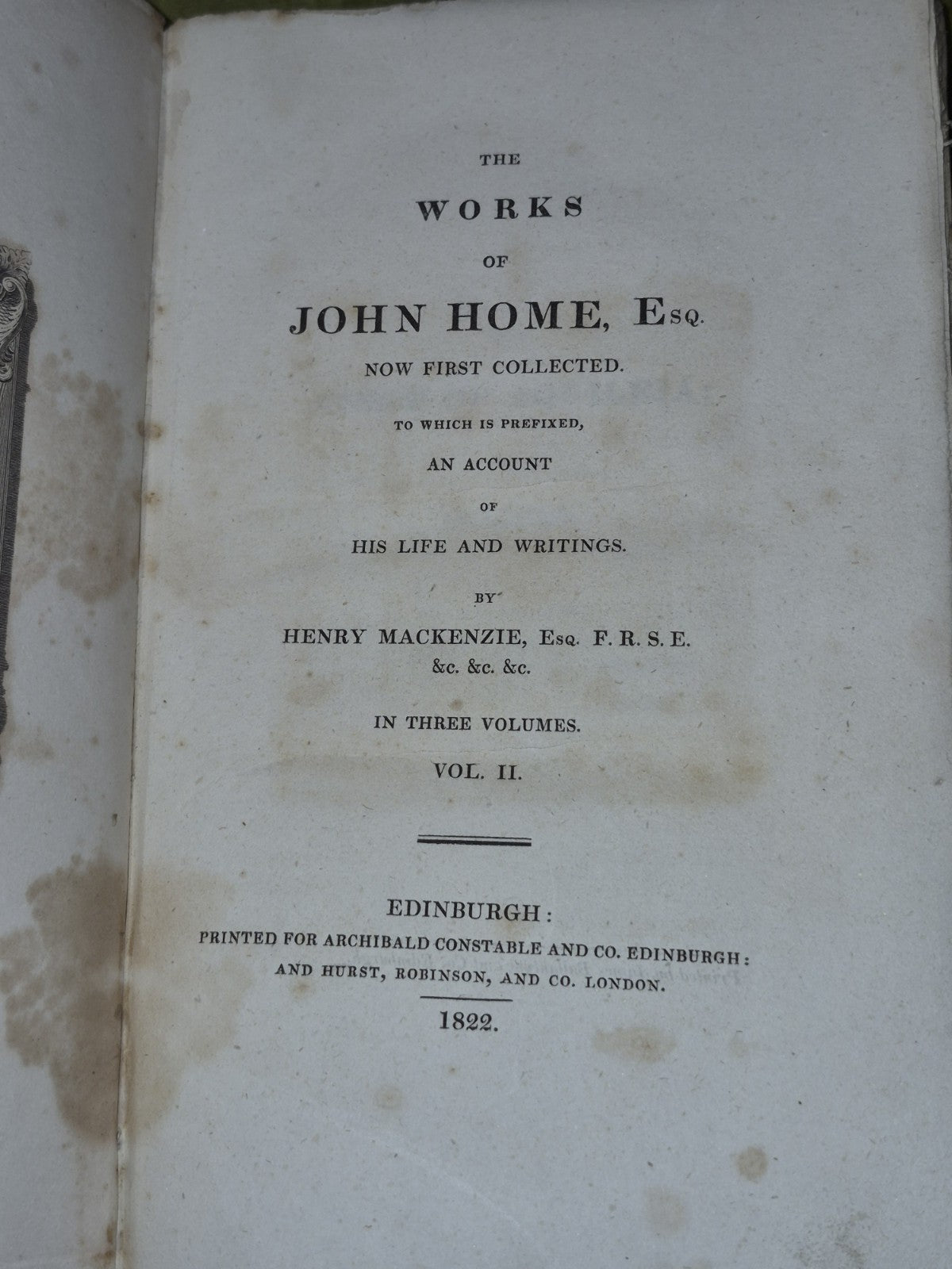 The Works of John Home Esq (1822 First) Complete Set of 3 Volumes5