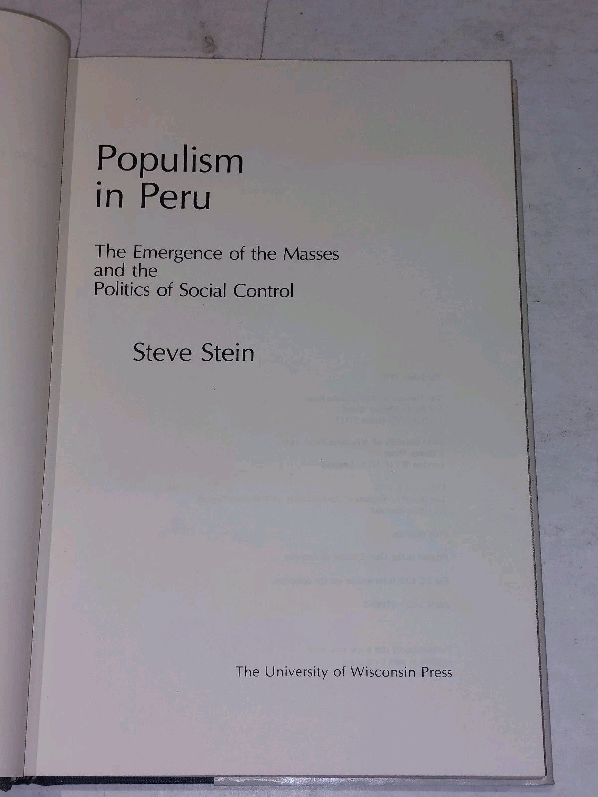 Populism in Peru: Emergence of the Masses & the Politics of Social Control 1980 4