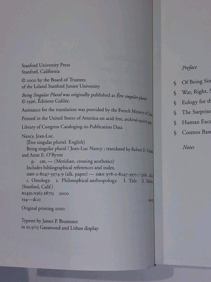 Being Singular Plural by JeanLuc Nancy (2000)6