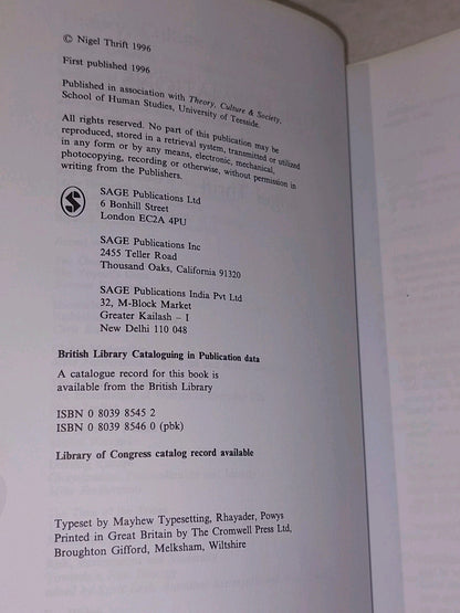 Spatial Formations - Nigel Thrift [SAGE publications] (1996) pb book3