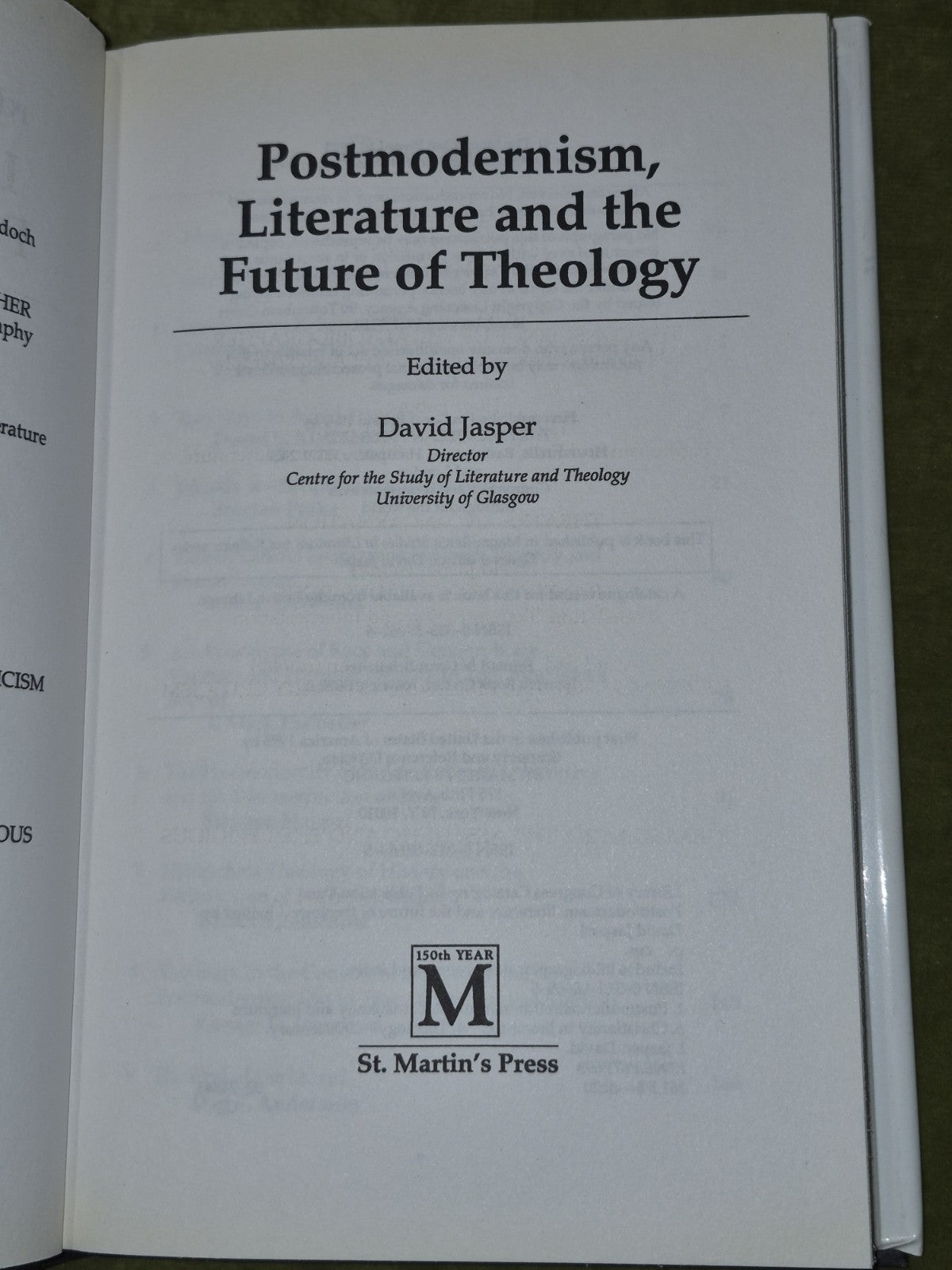 Jasper, David Postmodernism, Literature and the Future of Theology  (1993 HB)4