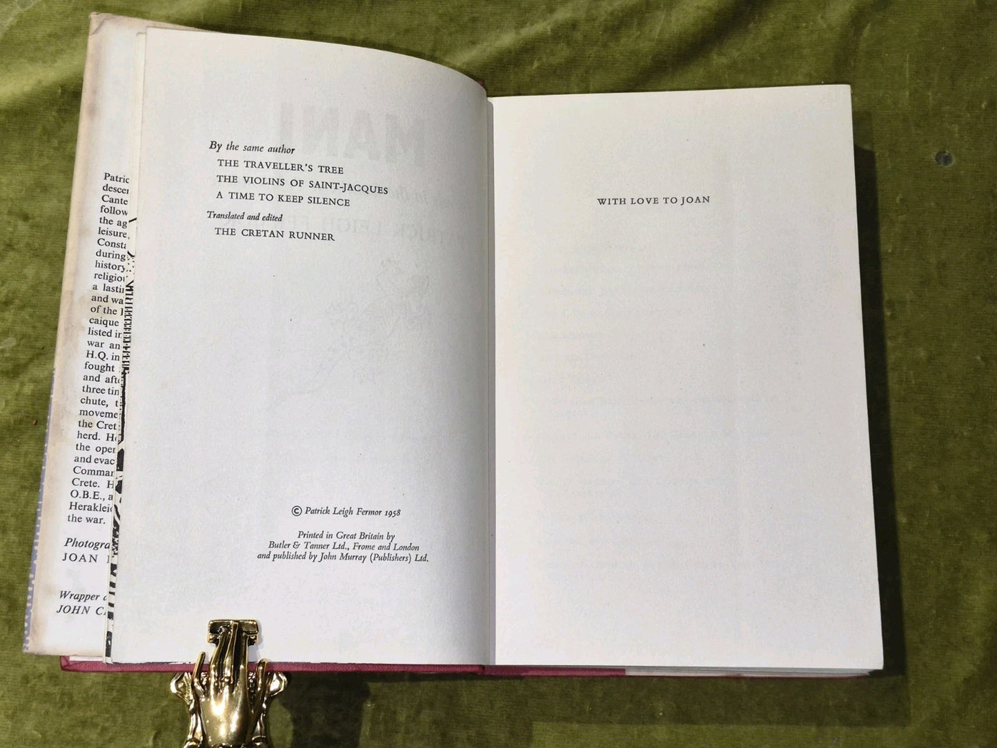 Mani Travels in the Southern Peloponnese - Patrick Leigh Fermor , 1958 1st/1st 8