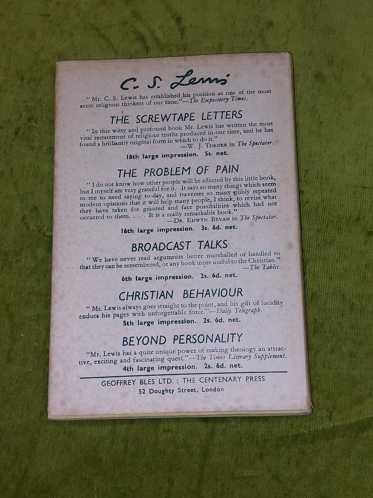 George Macdonald Anthology (1946) [Geoffrey Bles] 1st Ed Hb/Dj Intro By CS Lewis3