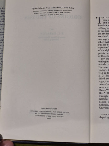 The Origins of Prussia, F L Carsten, 1958 Hardback5