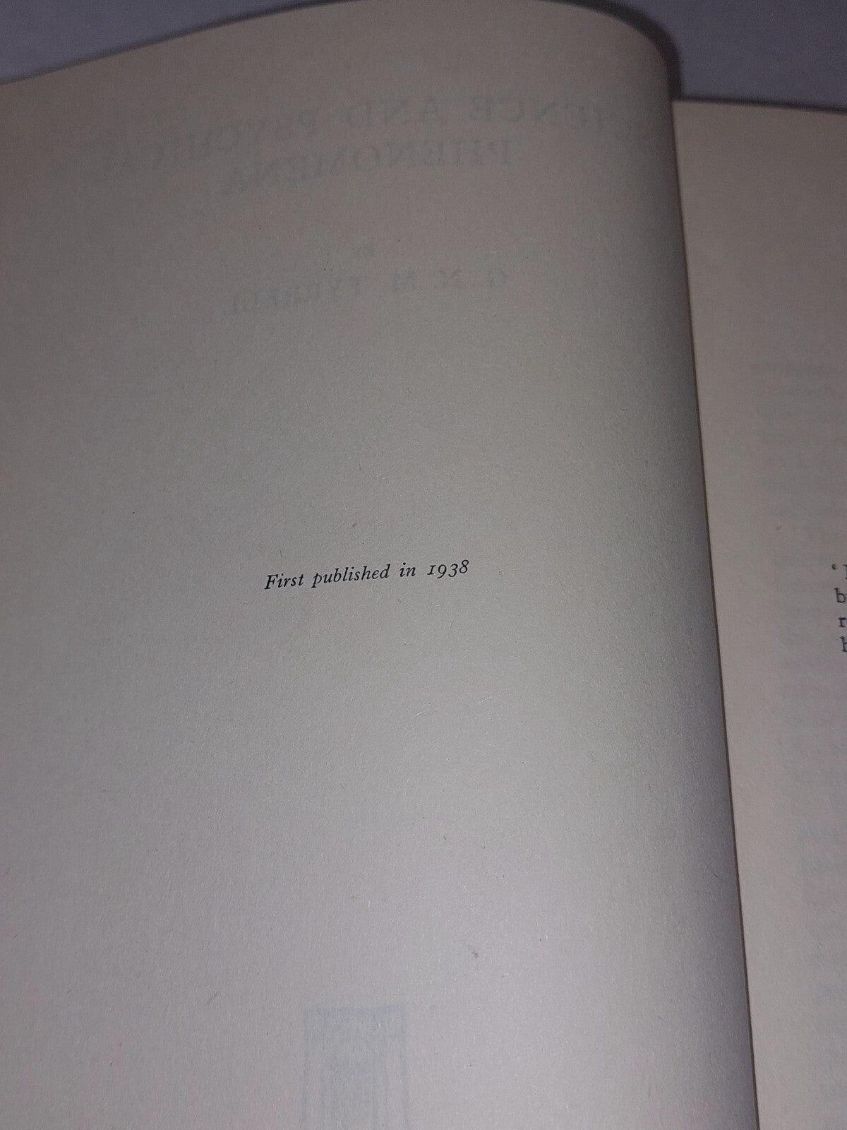 SCIENCE AND PSYCHICAL PHENOMENA By G. N. M Tyrrell  Hardcover 1938 1st Edition 6