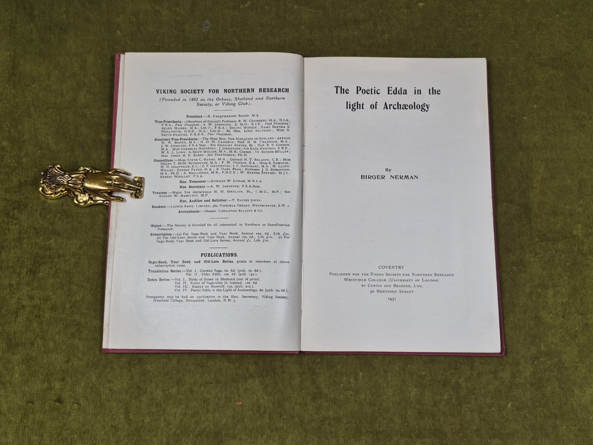 The Poetic Edda in the Light of Archaeology - Birger Nerman 1931 Coventry HB4