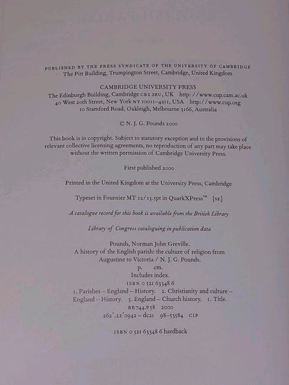 A History of the English Parish By N. G. Pounds (2000) 6