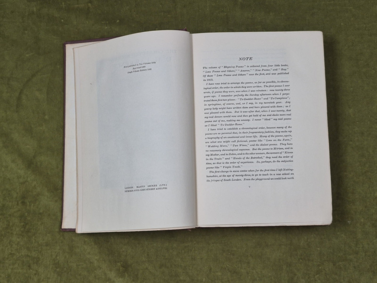 The Collected Poems of D. H. Lawrence Published by Martin Secker , 19325