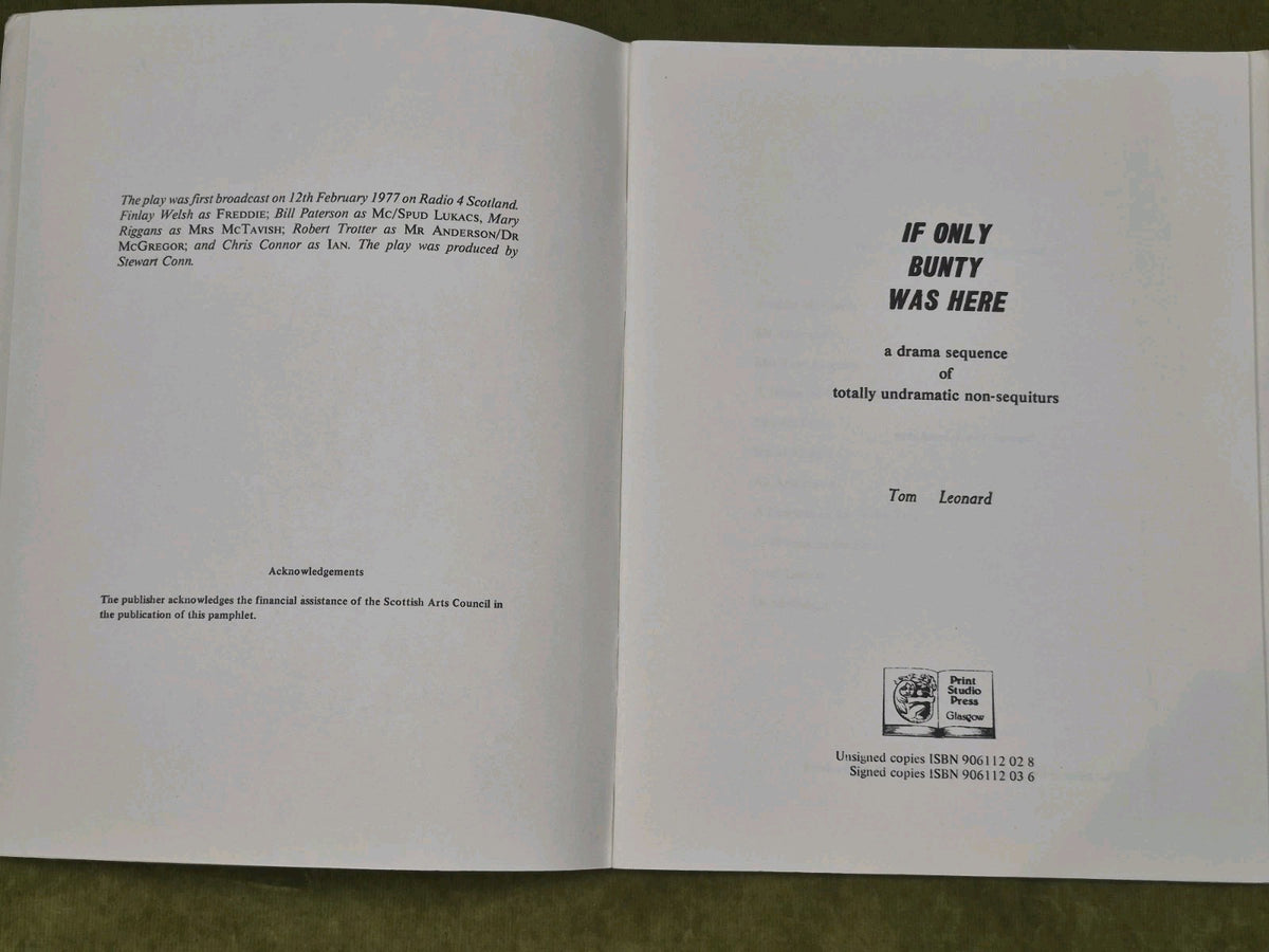 If Only Bunty Was Here Tom Leonard 1979 FIRST EDITION Print Studio Press Glasgow2