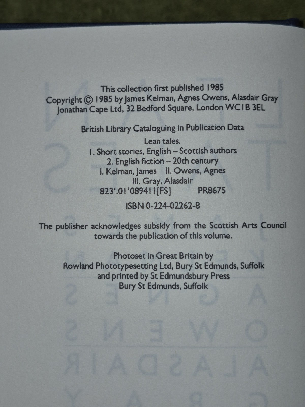 Lean Tales James Kelman Agnes Owens Alasdair 1985 Gray First5