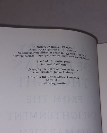 A History of Russian Thought: From the Enlightenment to Marxism (1979) 1st, Hb 6