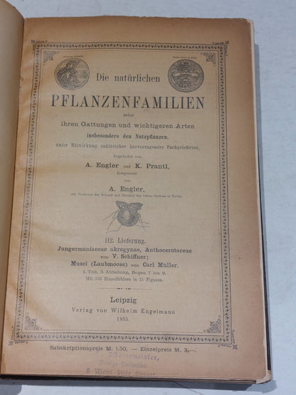 Die Naturlichen pflanzenfamilien By Engler & Pratl (1895) Hb Book4