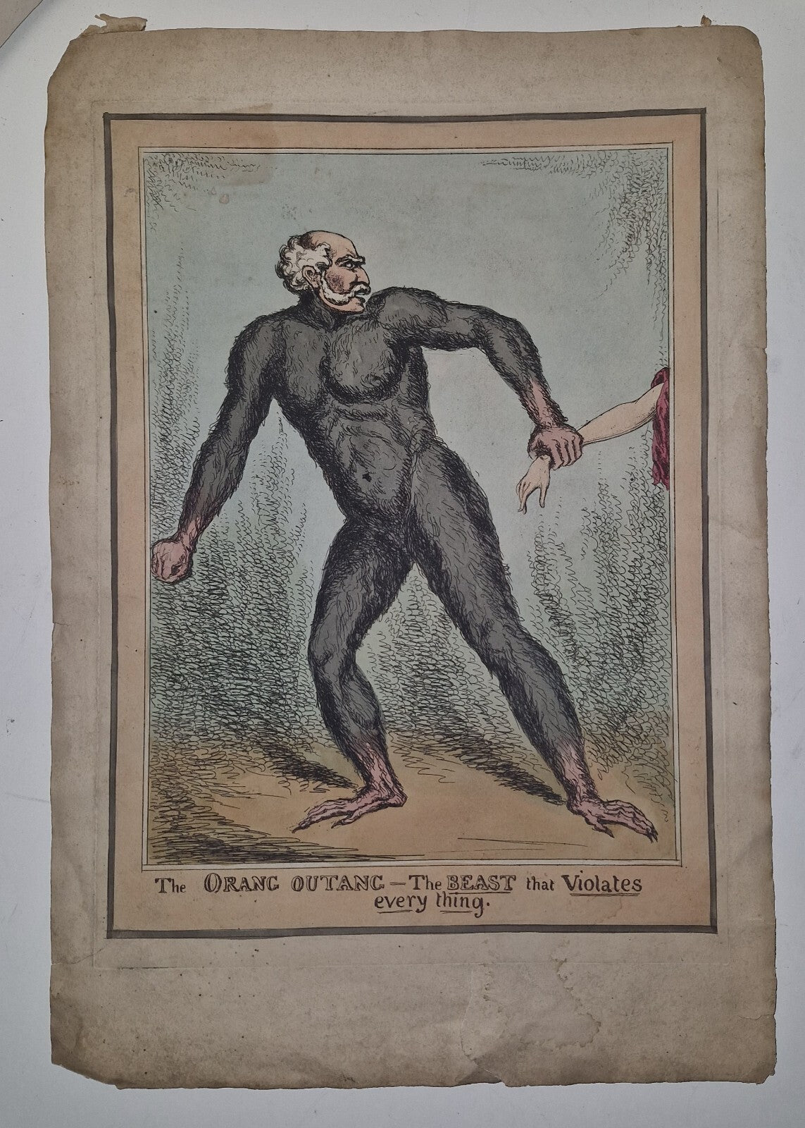Antique Satirical Political Print. The Orang Outang  The Beast That Violates...0