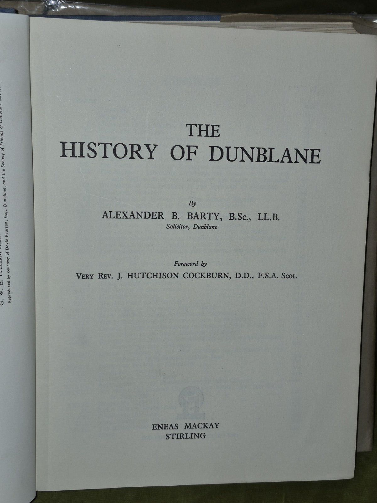 The History of Dunblane by Alexander B. Barty (1944) Dustjacket4